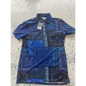 G FORE Golf Polo Shirt Bandana Print Short Sleeve Blue‎ Mens Size M new nwt